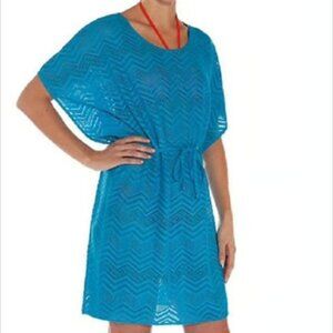 Mario Serrani New Large Blue Kimono Sleeve Polyester Knit Dress / Beach Cover Up